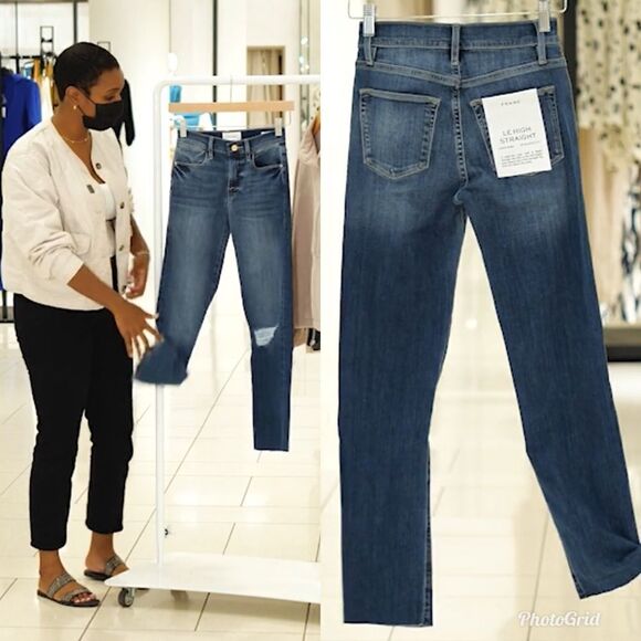 Revolve FRAME Le High Raw Hem Ankle Straight Leg Jeans - Picture 1 of 8